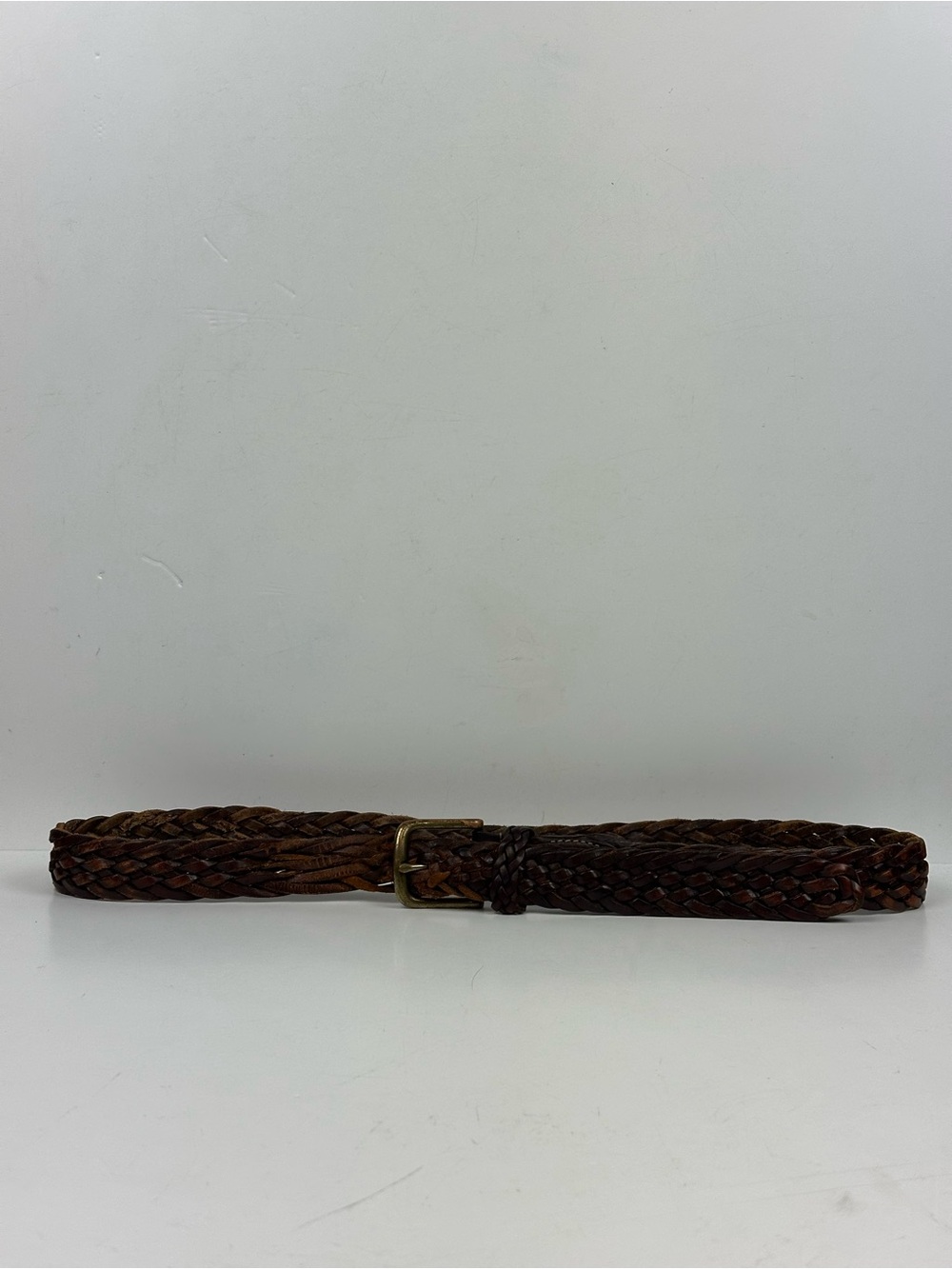 Polo by Ralph Lauren Braided Leather Belt in Brown with Brass Buckle